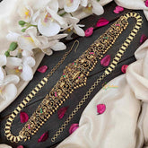 Vriksham Designer Elephant & Lakshmi With Leaf Nakshi Bridal Hipchain-Red Green-Gold Bead-G21197