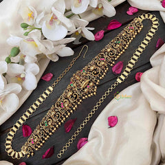 Vriksham Designer Elephant & Lakshmi With Leaf Nakshi Bridal Hipchain-Red Green-Gold Bead-G21197