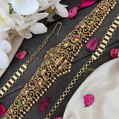 Vriksham Designer Elephant & Lakshmi With Leaf Nakshi Bridal Hipchain-Red Green-Gold Bead-G21197