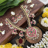 Vriksham Diva Style Kundan Jadau Neckpiece-Red White-Rice Pearl-J3332