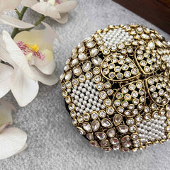 Vriksham Antique Gold Kundan & Pearl Studded With Hair Bun Cage Accessory-H1278