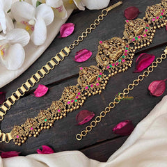 Vriksham Bridal Lakshmi Idol Hipchain-Red Green-Gold Bead-G21201