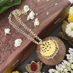 Vriksham Half Moon Style Kundan Jadau 3 Layer Beaded Neckpiece-Red White Green-Pearl-J3334