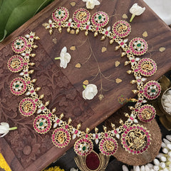 Vriksham Lakshmi Pendant Chakra Style Neckpiece-Red White Green-J3335