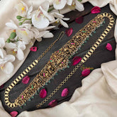 Vriksham Designer Elephant & Lakshmi With Leaf Nakshi Bridal Hipchain-Red Green-Green Bead-G21198