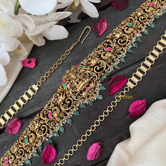 Vriksham Designer Elephant & Lakshmi With Leaf Nakshi Bridal Hipchain-Red Green-Green Bead-G21198