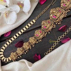 Vriksham Antique Lotus Lakshmi Jhumka Style Hipchain-Red-Gold Bead-G21207