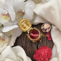 Vriksham Designer Golden Kalash Idol Kumkum Box-Red Green-G19822