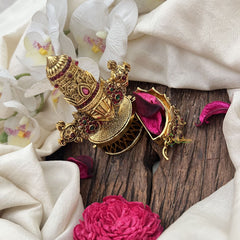 Vriksham Tirupati Balaji Idol on Pedestal Kumkum Box-Red Green-G19823