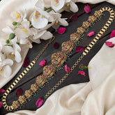 Vriksham Antique Lotus Lakshmi Jhumka Style Hipchain-Red Green-Green Bead-G21205