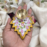 Vriksham Lotus Leaf Brass Diya – Handpainted Pooja Decor-RG280