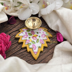 Vriksham Lotus Leaf Brass Diya – Handpainted Pooja Decor-RG280