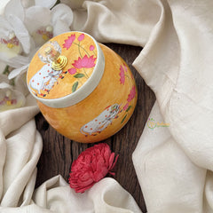 Vriksham Kamdhenu & Lotus Ceramic Jar-Yellow-RG278