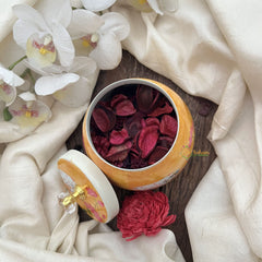 Vriksham Kamdhenu & Lotus Ceramic Jar-Yellow-RG278