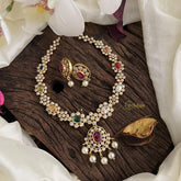 Simple Navrathna AD Stone Neckpiece Pearl-G14668