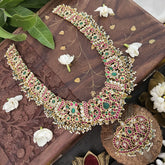 Vriksham Simple Leaf Design Neckpiece-Red Green-White Pastel Green Bead-J3309