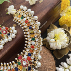 Vriksham Multi Color Designer Kudan Jadau Neckpiece-Pearl-J3317