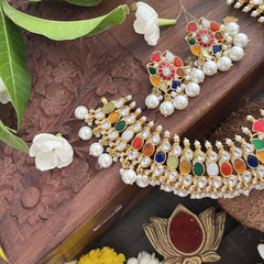 Vriksham Multi Color Designer Kudan Jadau Neckpiece-Pearl-J3317