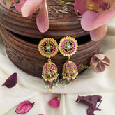 Exclusive Jadau Kundan Jhumka-Green Beads-Rice Pearls-J2438