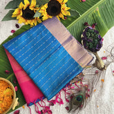 Vriksham Blue Floral Design With Pink Border Pure Soft Silk Saree-VS4854