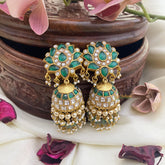 Lotus Jadau Kundan Jhumka-Green-J2424