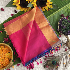 Vriksham Blue Floral Design With Pink Border Pure Soft Silk Saree-VS4854