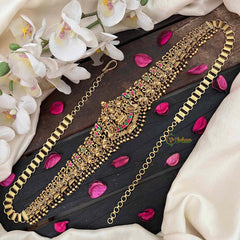 Vriksham Designer Gaj Lakshmi Nakshi Bridal Hipchain-Red Green-Gold Bead-G21196