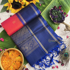 Vriksham Classic Red Butta Design With Blue Border Pure Soft Silk Saree-VS4847