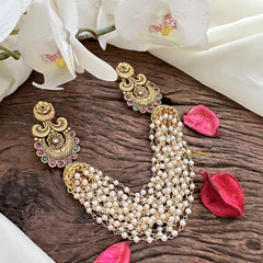 Premium Floral Jada Billai with Pearl Maatil-Bun Billai-Red-Green-G15350