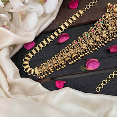 Vriksham Designer Gaj Lakshmi Nakshi Bridal Hipchain-Red Green-Gold Bead-G21196