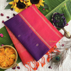 Vriksham Rani Pink With Navy Blue Pure Soft Silk Saree-VS4848