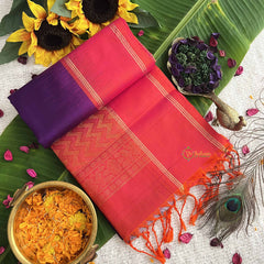 Vriksham Rani Pink With Navy Blue Pure Soft Silk Saree-VS4848