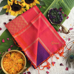 Vriksham Rani Pink With Navy Blue Pure Soft Silk Saree-VS4848