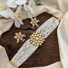 Royal Multilayer Kundan Floral Neckpiece-Pearl-G13633