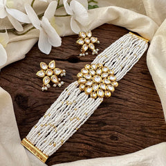 Royal Multilayer Kundan Floral Neckpiece-Pearl-G13633