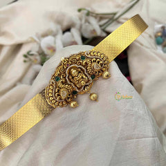 Vriksham Dual Peacock With Lakshmi Texture Design Plain Hipbelt-Gold Bead-G21193