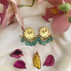 Floral Jadau Kundan Stud-Green Beads-J2431