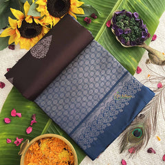 Vriksham Royal Dark Coffe With Dark Blue Pure Soft Silk Saree-VS4836