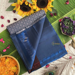 Vriksham Royal Dark Coffe With Dark Blue Pure Soft Silk Saree-VS4836