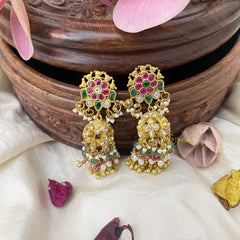 Premium Jadau Kundan Jhumka-Golden Pearl-J2423