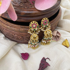 Premium Jadau Kundan Jhumka-Golden Pearl-J2423