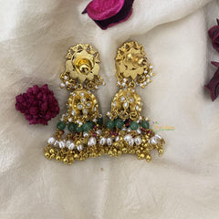 Premium Jadau Kundan Jhumka-Golden Pearl-J2423