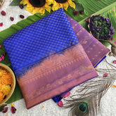 Vriksham Dual Tone Pink Floral Design With Blue Border Pure Soft Silk Saree-VS4845