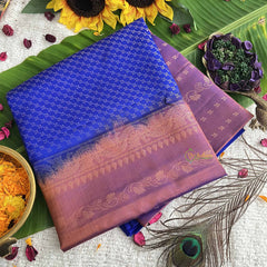 Vriksham Dual Tone Pink  Floral Design With Blue Border Pure Soft Silk Saree-VS4845