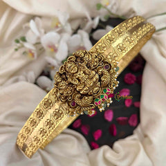 Vriksham Designer Trio Lakshmi Pendant With Floral Design Hipbelt-Green Bead & Pearls-G21190