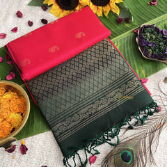 Vriksham Red With Green Color Border Pure Soft Silk Saree-VS4859