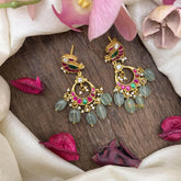 Peacock Jadau Kundan Earrings-Aqua Green Beads-J2427