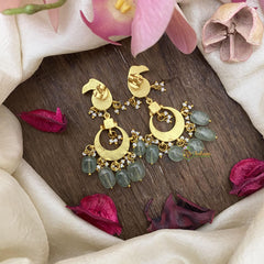 Peacock Jadau Kundan Earrings-Aqua Green Beads-J2427