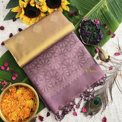 Vriksham Golden Yellow With Lavender Work Border Pure Soft Silk Saree-VS4844