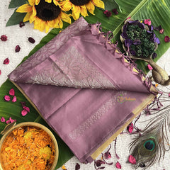 Vriksham Golden Yellow With Lavender Work Border Pure Soft Silk Saree-VS4844